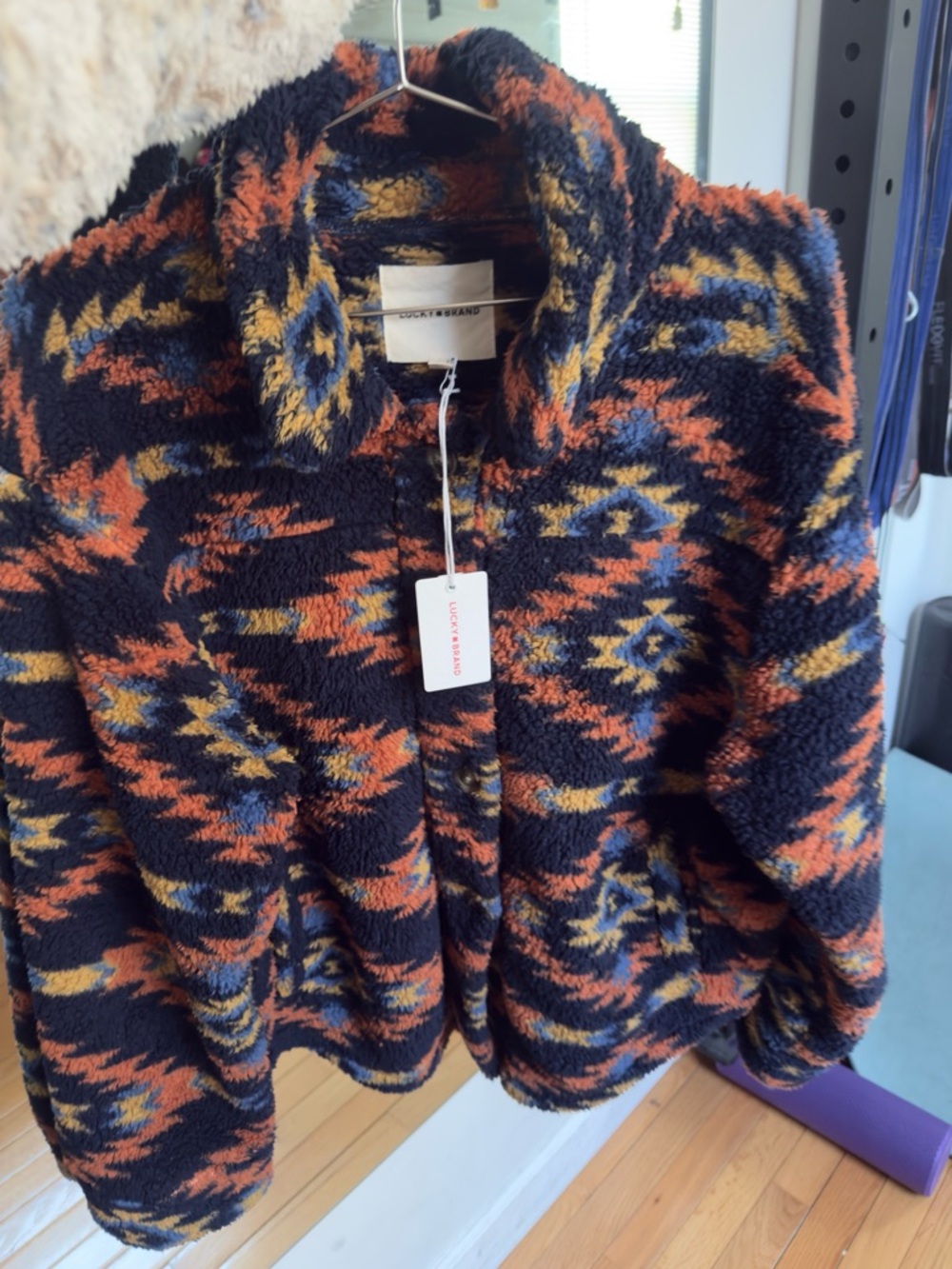 Lucky Brand Navy Blue, Rust & Mustard Sherpa Jacket